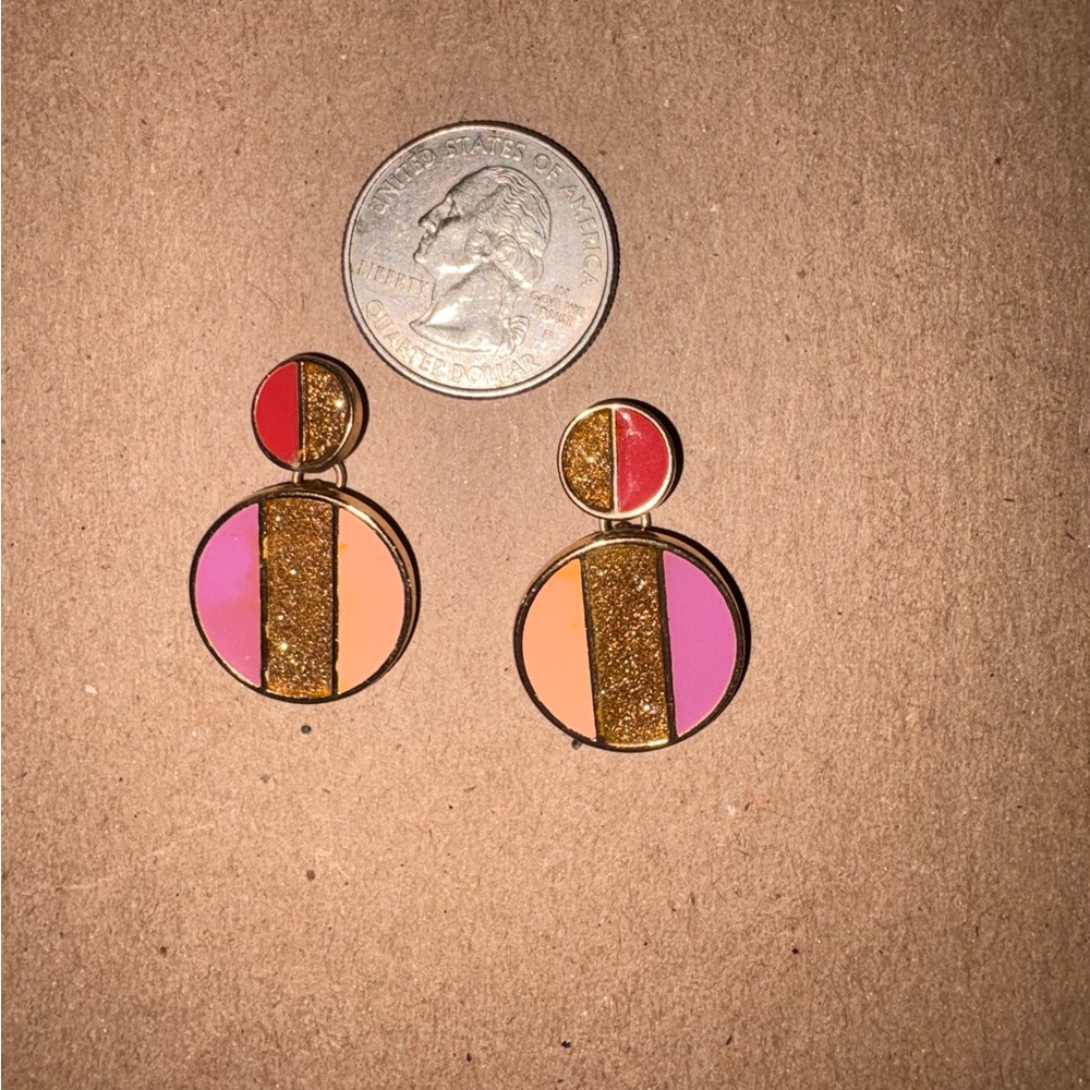 Gold Glitter Multicolor Circle Drop Earrings - Pink & Peach